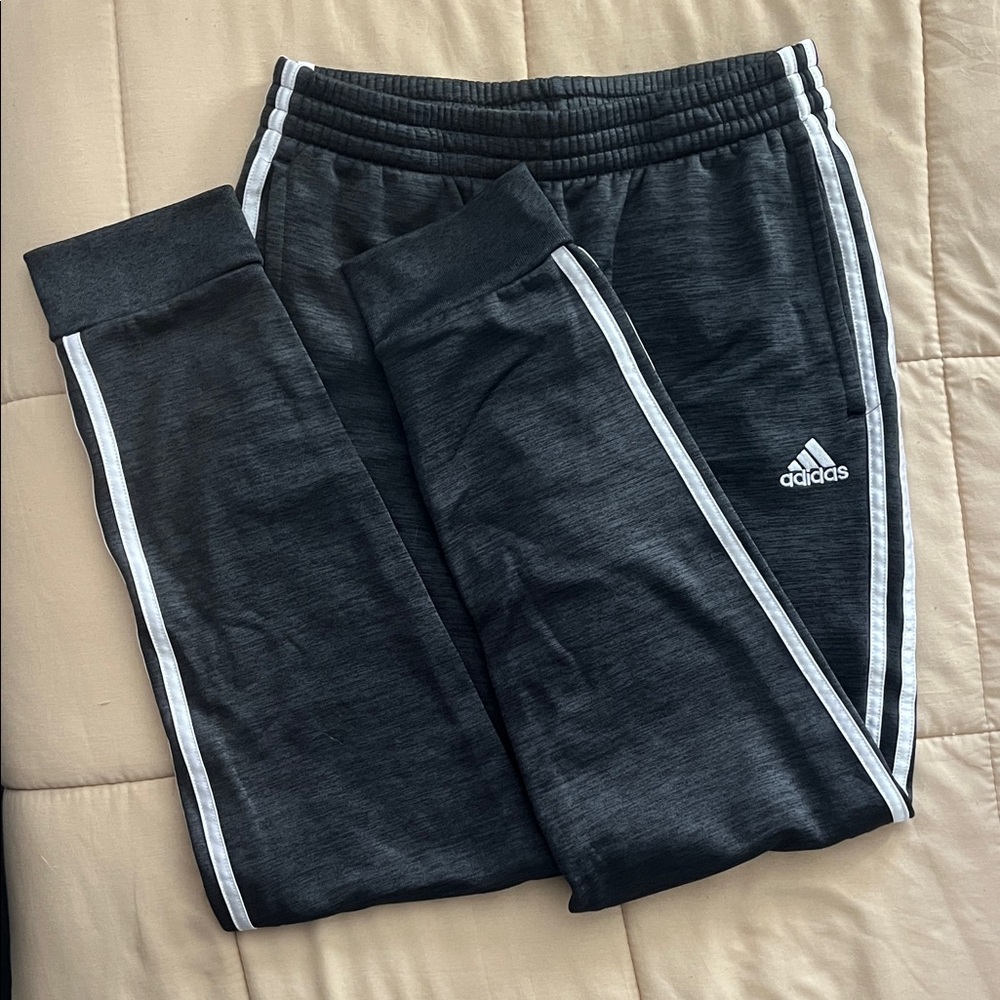 Adidas Kids Charcoal Joggers with White Stripes